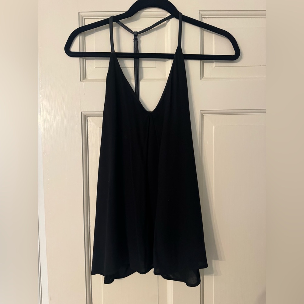 Alice + Olivia Black Spaghetti Strap V-Neck Tank Top